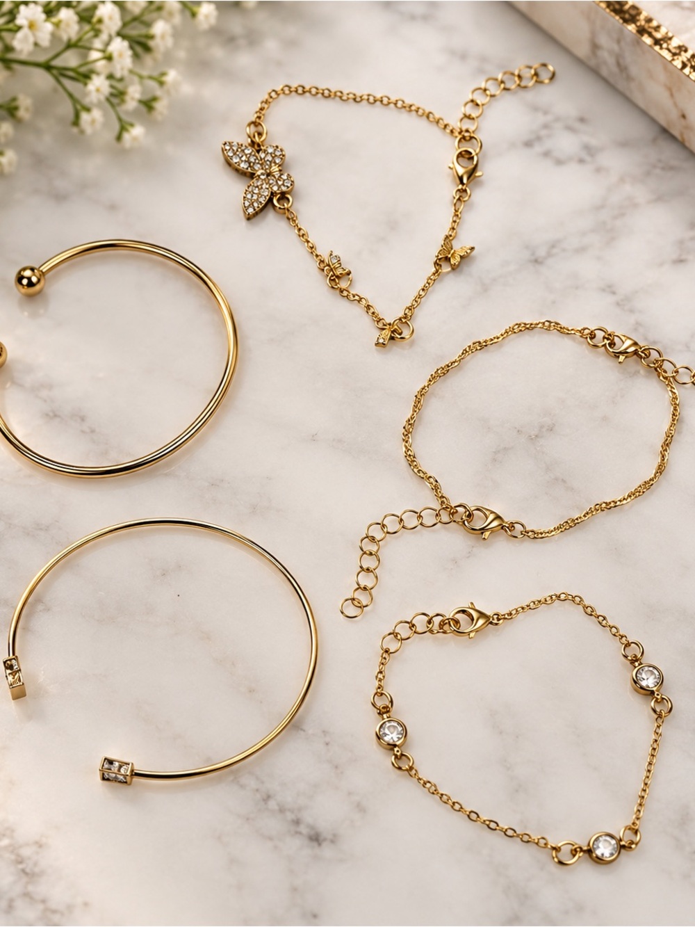 Gold-Tone Women's Bracelet Set with Crystal Accents